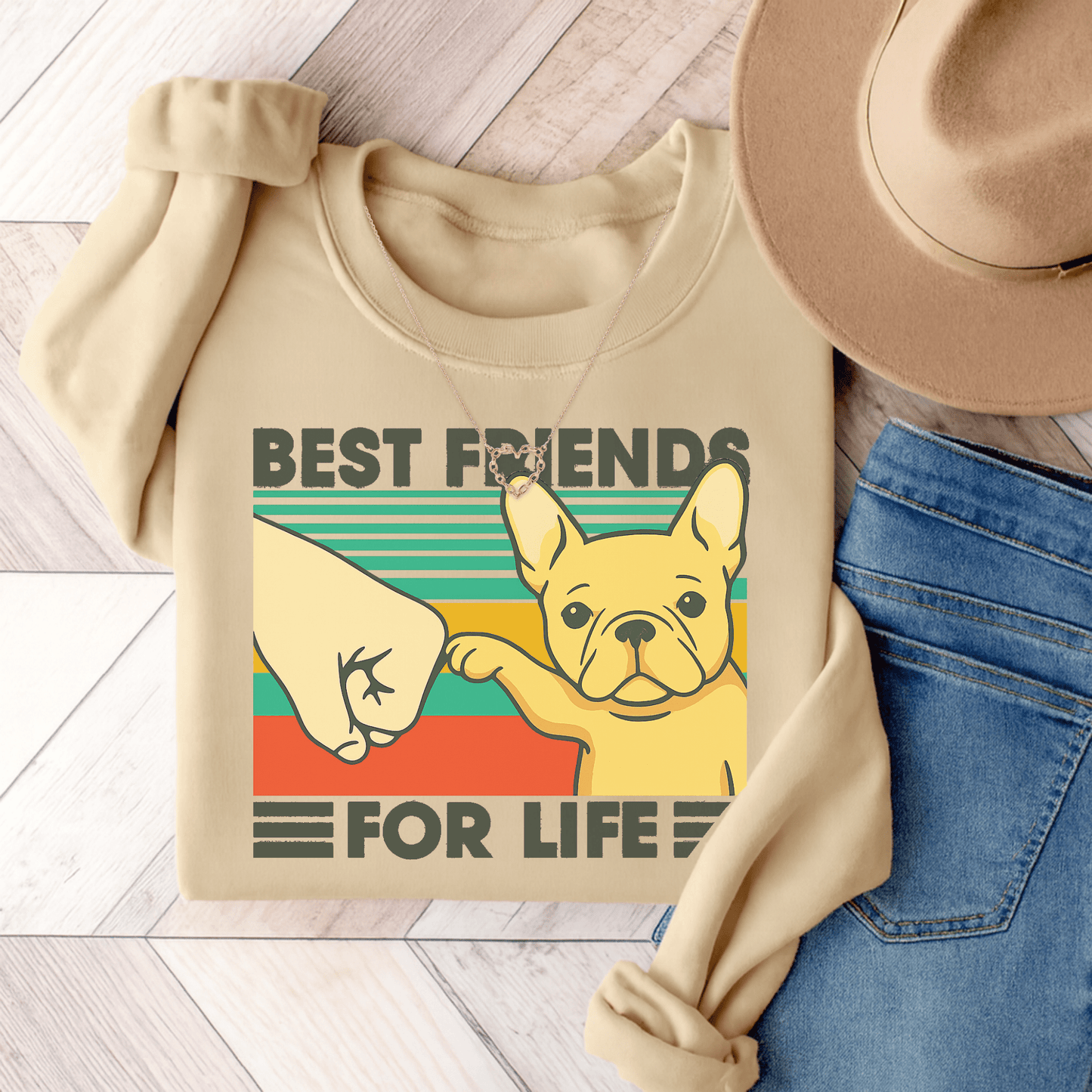 Fawn Frenchie Besties Sweatshirt Sand