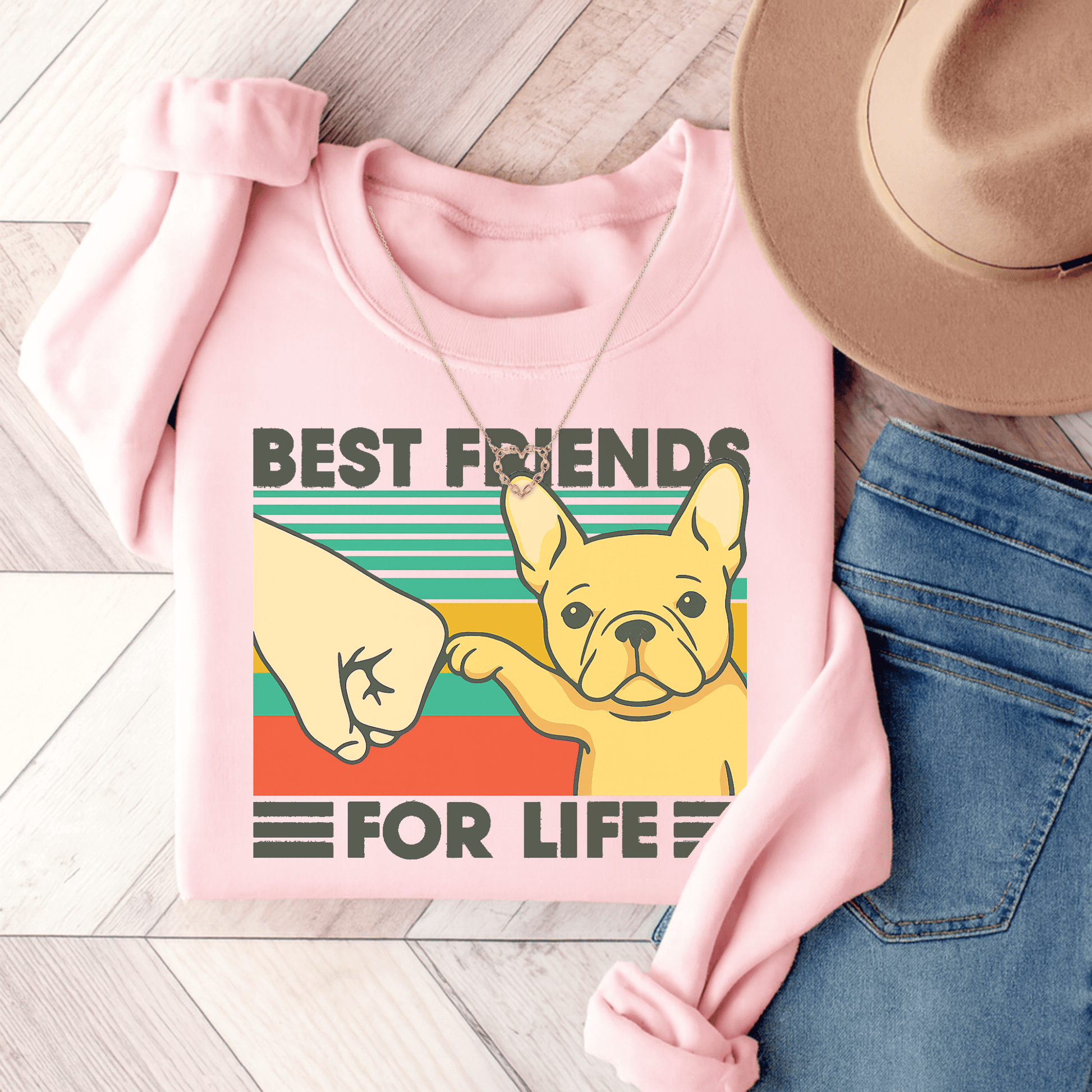 Fawn Frenchie Besties Sweatshirt Light Pink