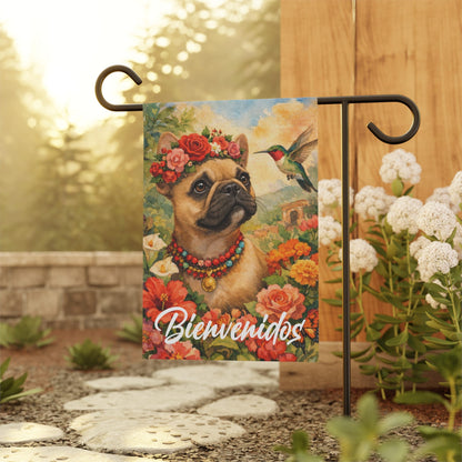 Fawn Frenchie Bienvenidos Spanish Garden Flag