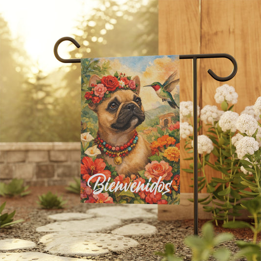 Fawn Frenchie Bienvenidos Spanish Garden Flag