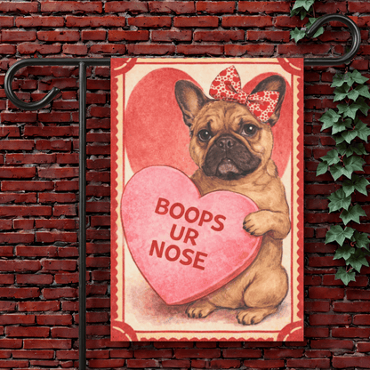 Fawn Frenchie Boops Your Nose Valentines Garden Flag 12'' × 18''
