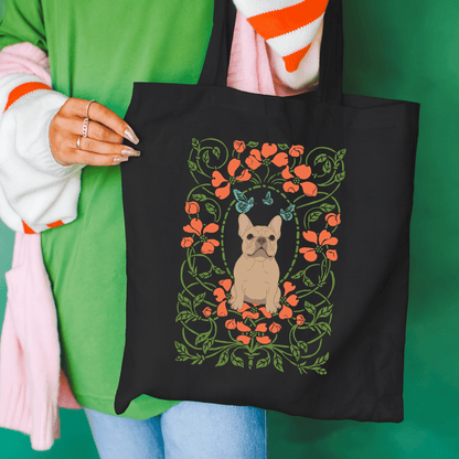 Fawn Frenchie Butterfly Frame Tote Bag Black 15" x 16"