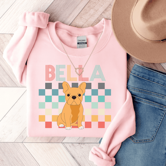 Fawn Frenchie Checkered Sweatshirt Light Pink