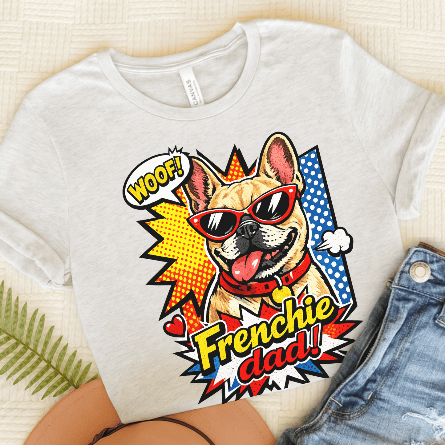 Fawn Frenchie Dad Fathers Day Cartoon Unisex TShirt Ash