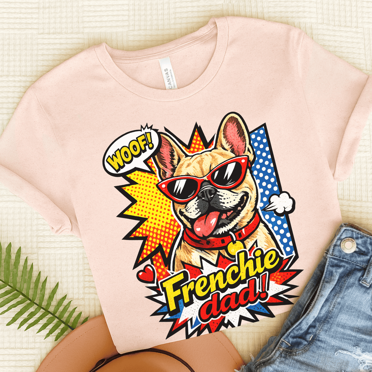 Fawn Frenchie Dad Fathers Day Cartoon Unisex TShirt Soft Pink