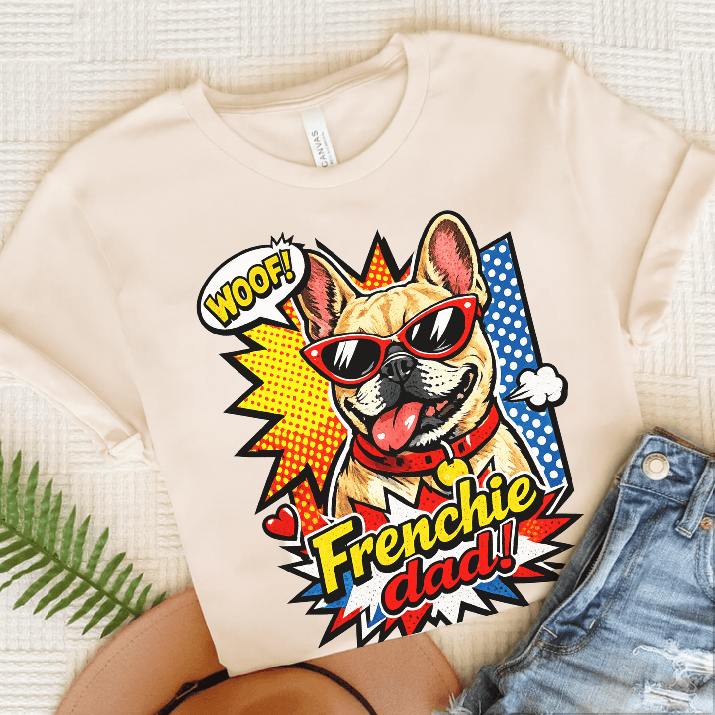 Fawn Frenchie Dad Fathers Day Cartoon Unisex TShirt Natural