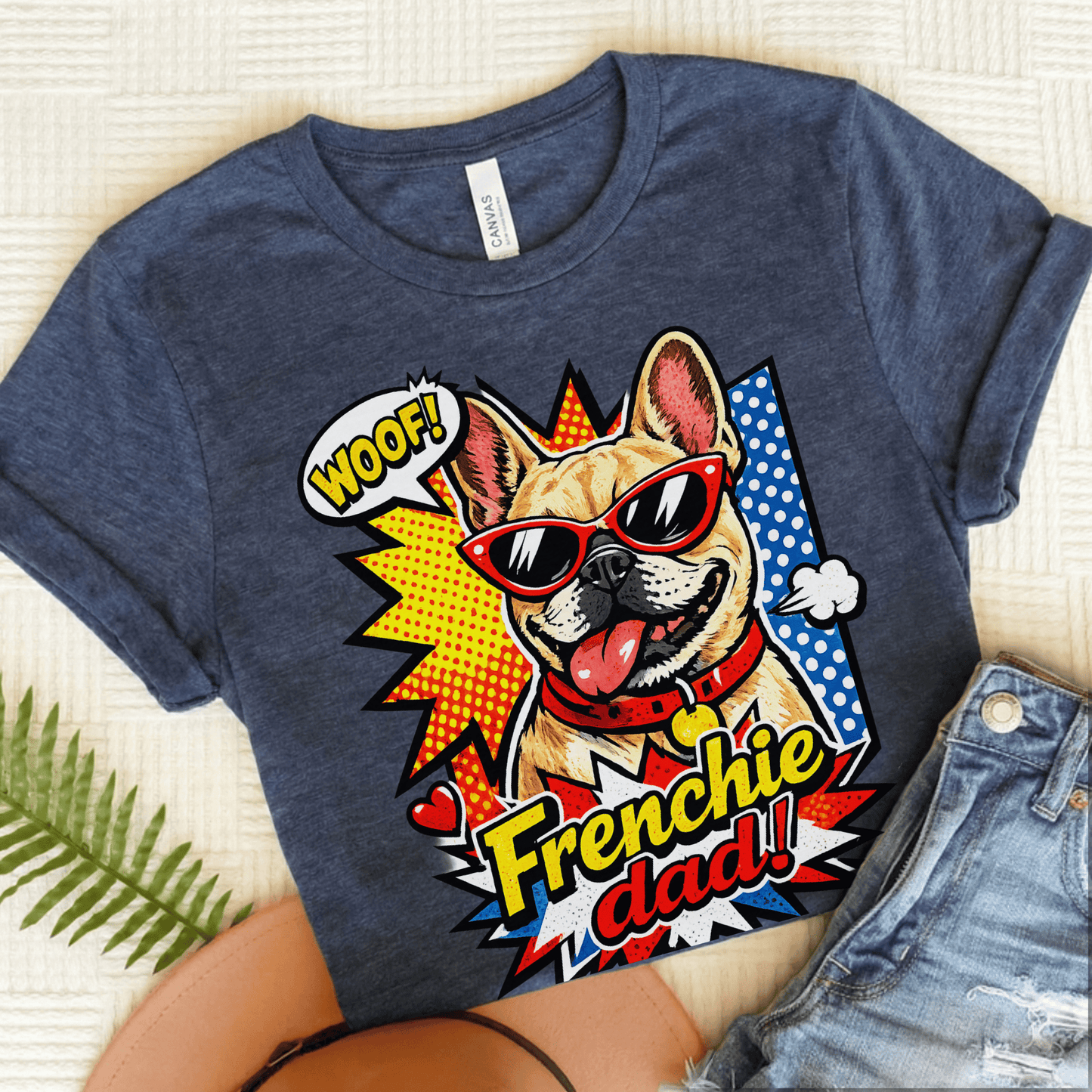 Fawn Frenchie Dad Fathers Day Cartoon Unisex TShirt Heather Navy