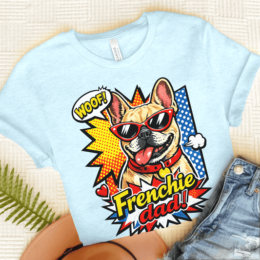 Fawn Frenchie Dad Fathers Day Cartoon Unisex TShirt Heather Ice Blue