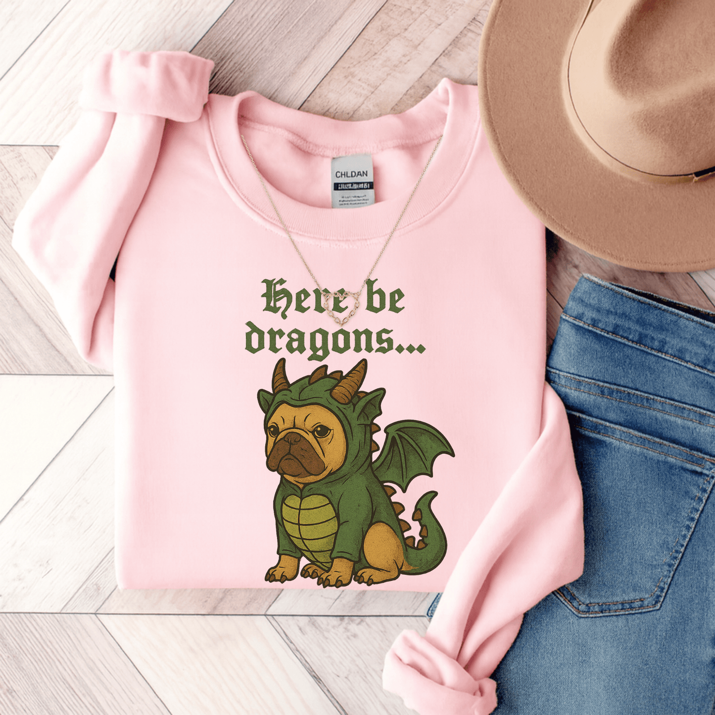 Fawn Frenchie Dragons Sweatshirt Light Pink