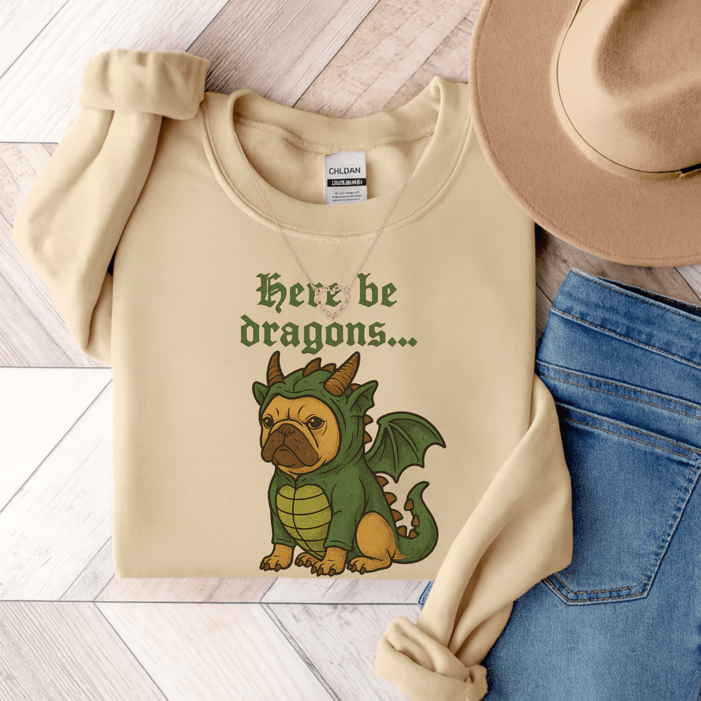 Fawn Frenchie Dragons Sweatshirt Sand