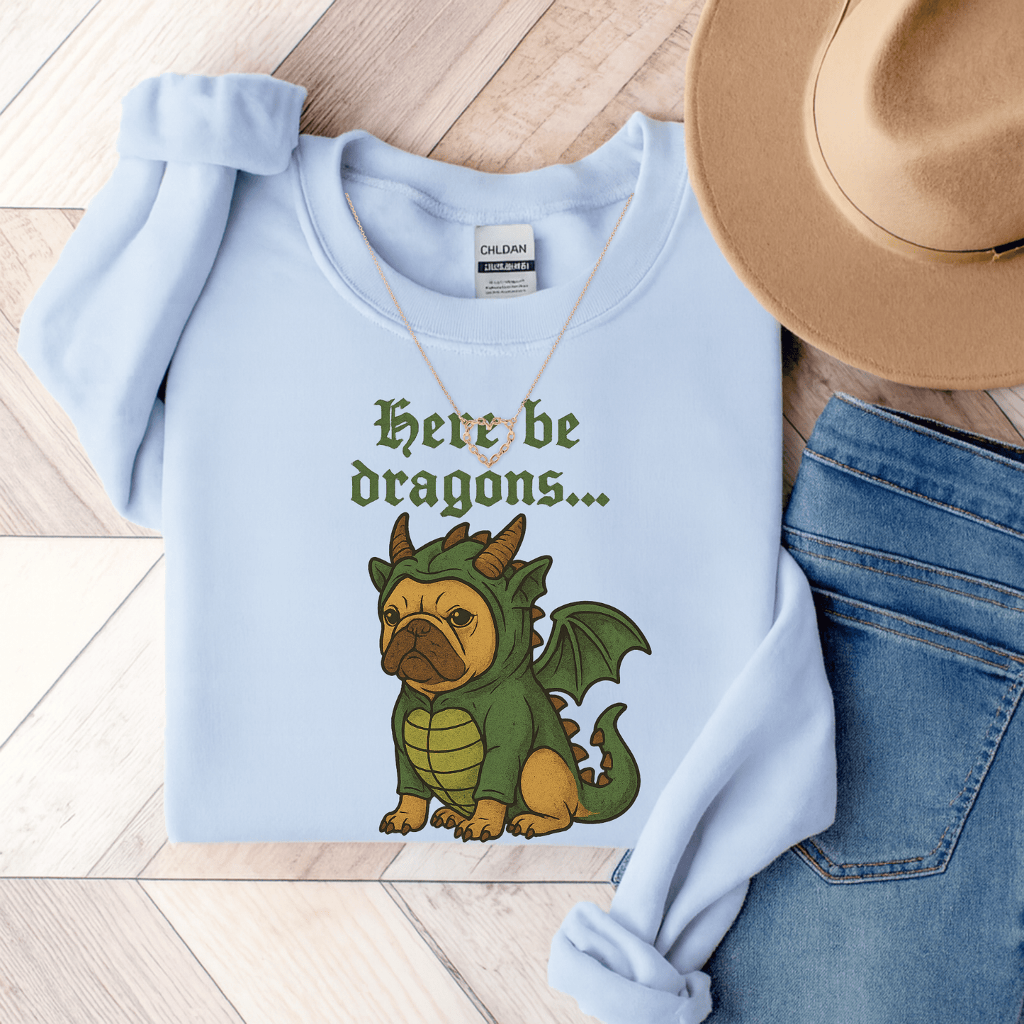 Fawn Frenchie Dragons Sweatshirt Light Blue