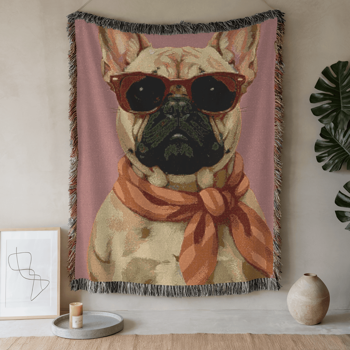 Fawn Frenchie Fabulous Woven Blanket 80" × 60"