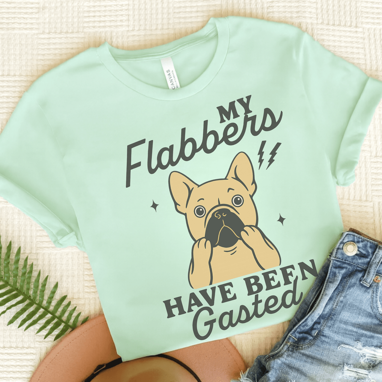 Fawn Frenchie Flabbergasted Tshirt Heather Mint