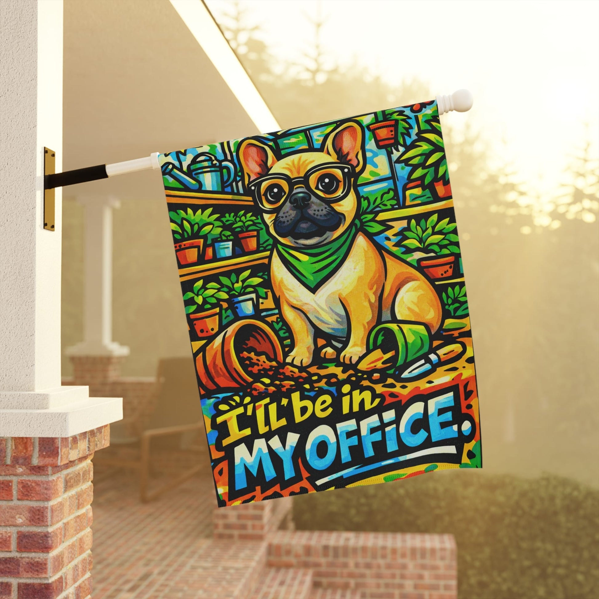 Fawn Frenchie Gardening In My Office Garden Flag