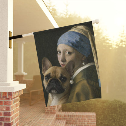 Fawn Frenchie Girl with a Pearl Earring Garden Flag