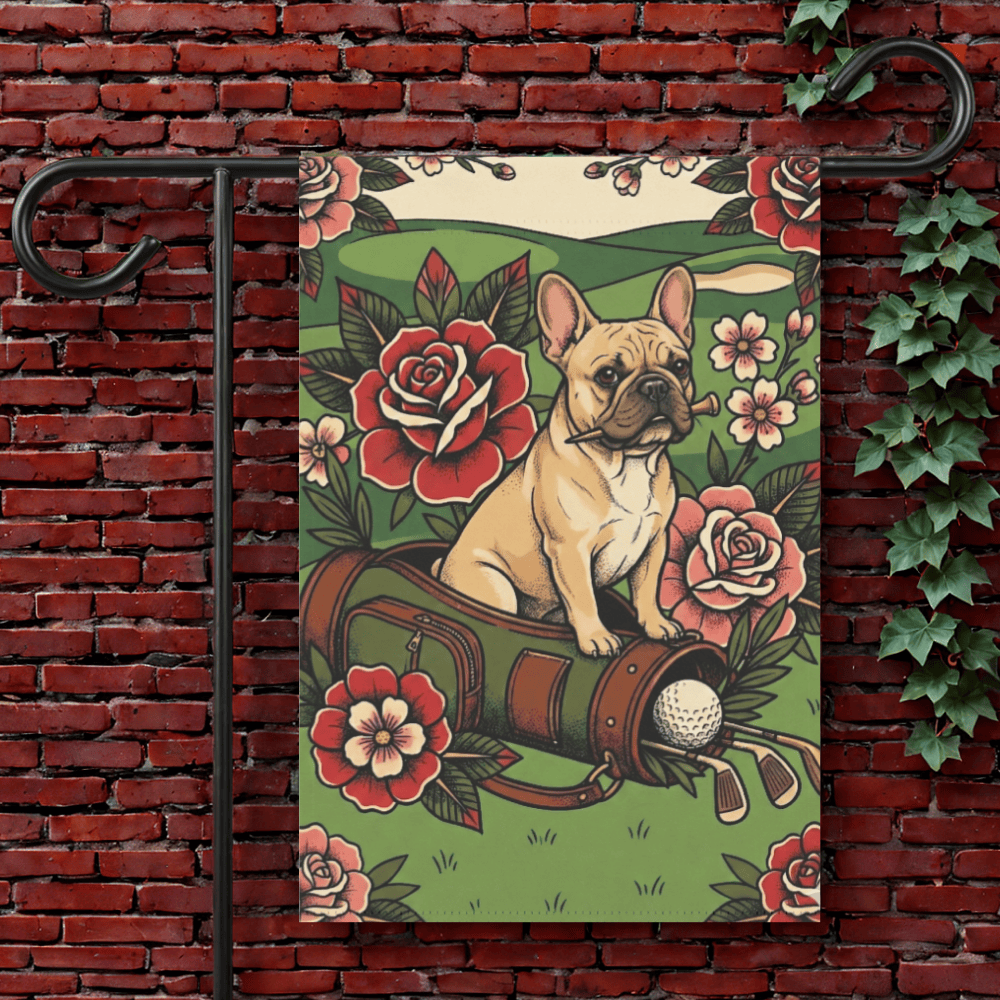 Personalized Frenchie Golfing Dog Yard Flag 12'' × 18''