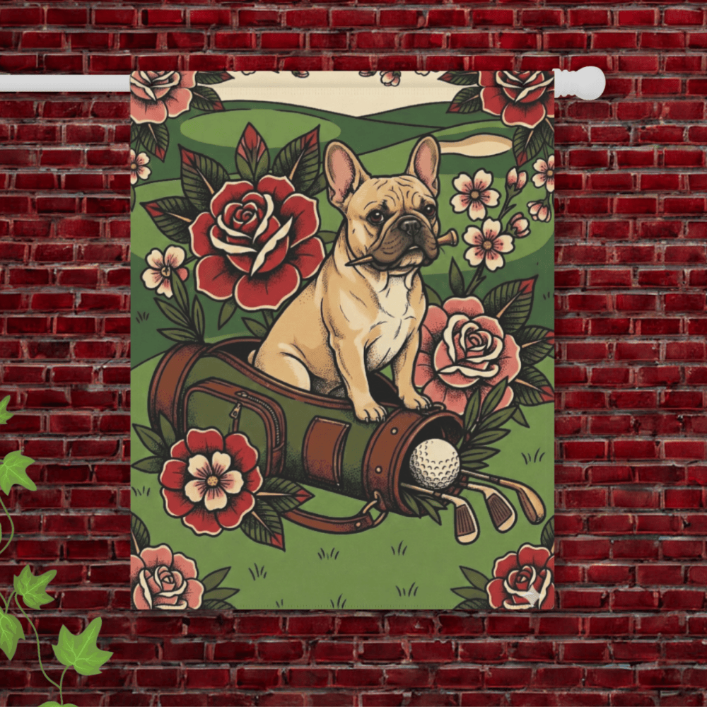 Personalized Frenchie Golfing Dog Yard Flag 24.5'' × 32''