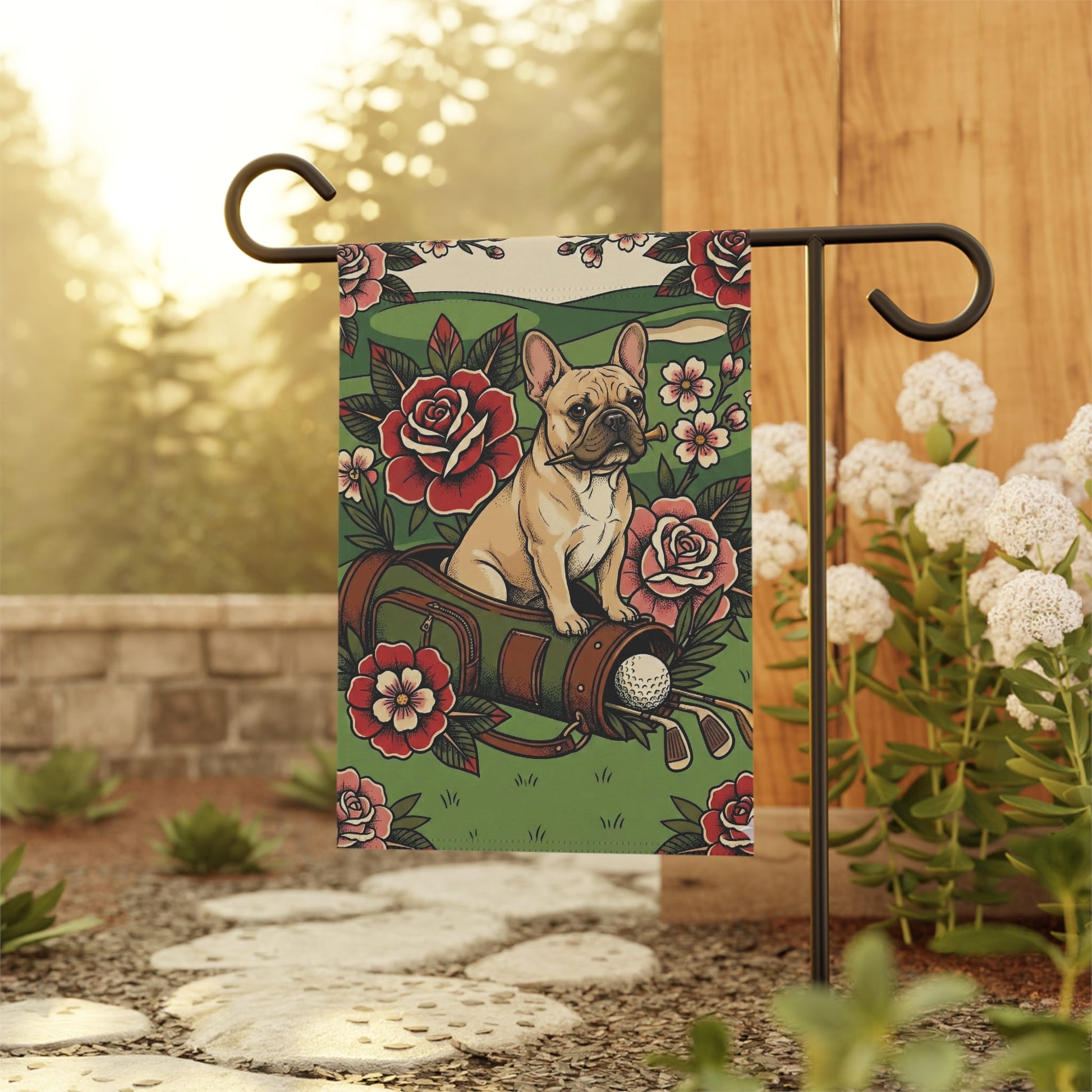 Personalized Frenchie Golfing Dog Yard Flag