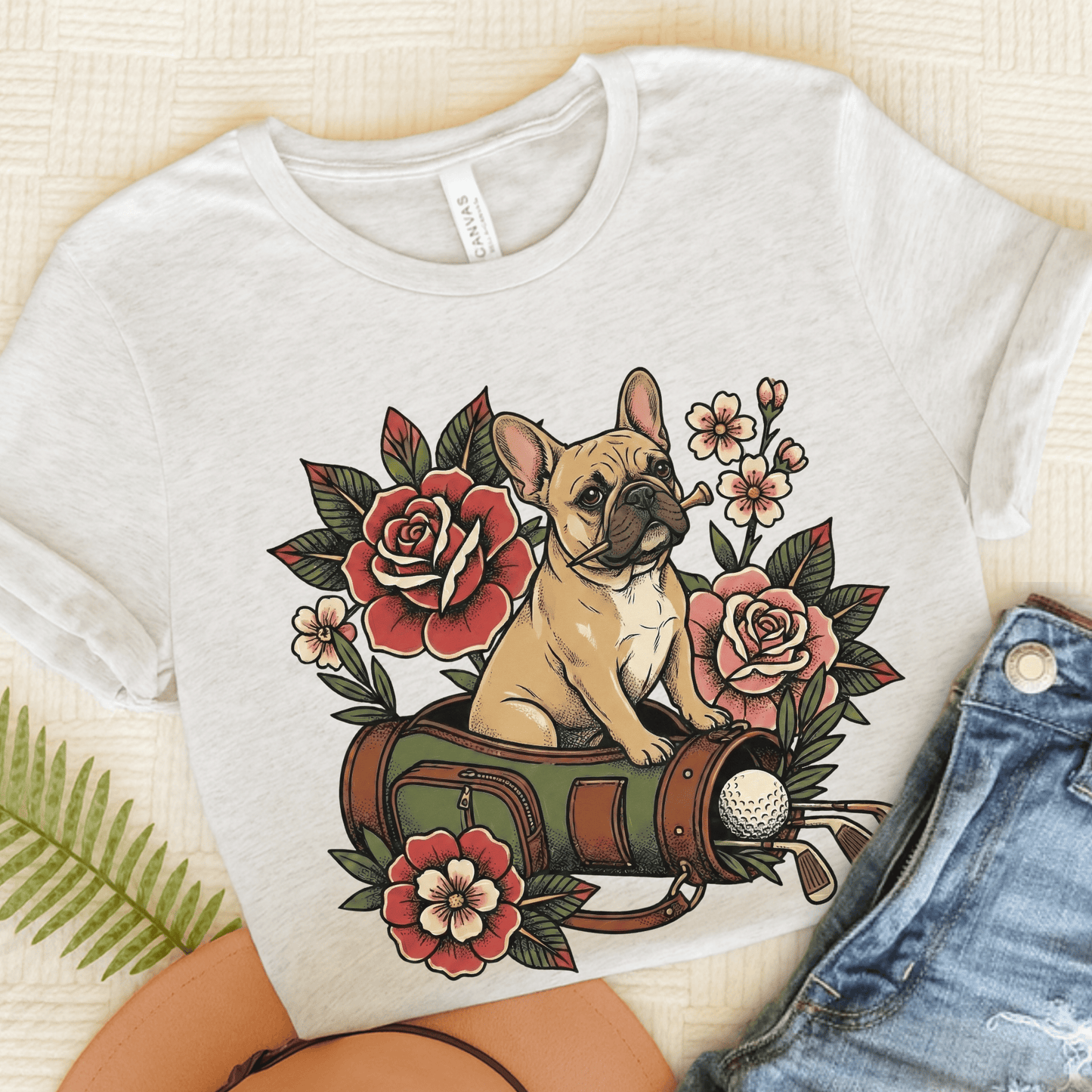 Fawn Frenchie Golfing Golfer Unisex TShirt Ash