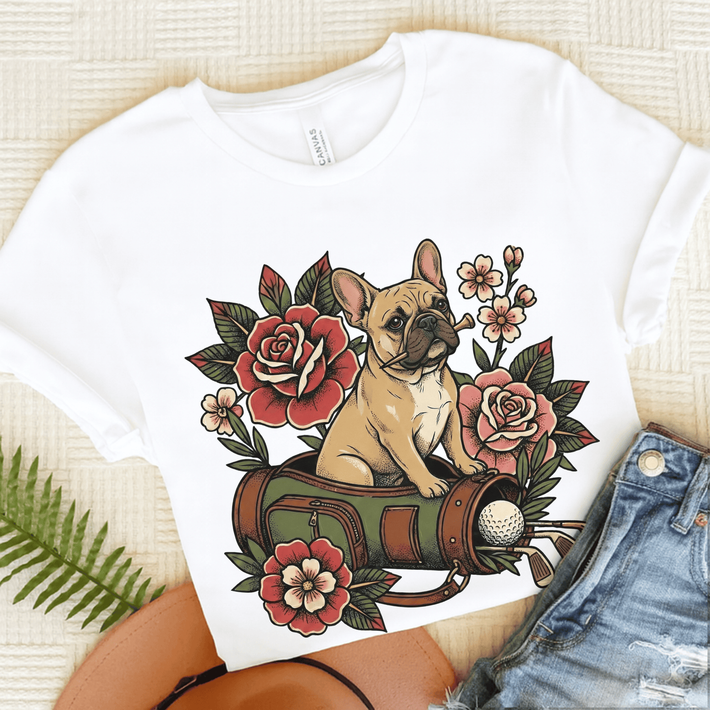 Fawn Frenchie Golfing Golfer Unisex TShirt White