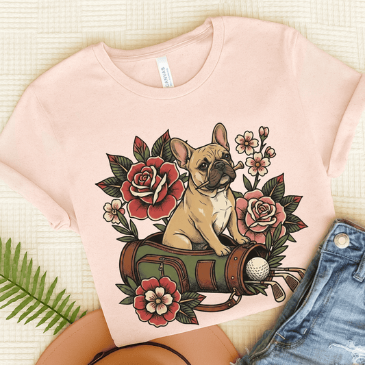 Fawn Frenchie Golfing Golfer Unisex TShirt Soft Pink