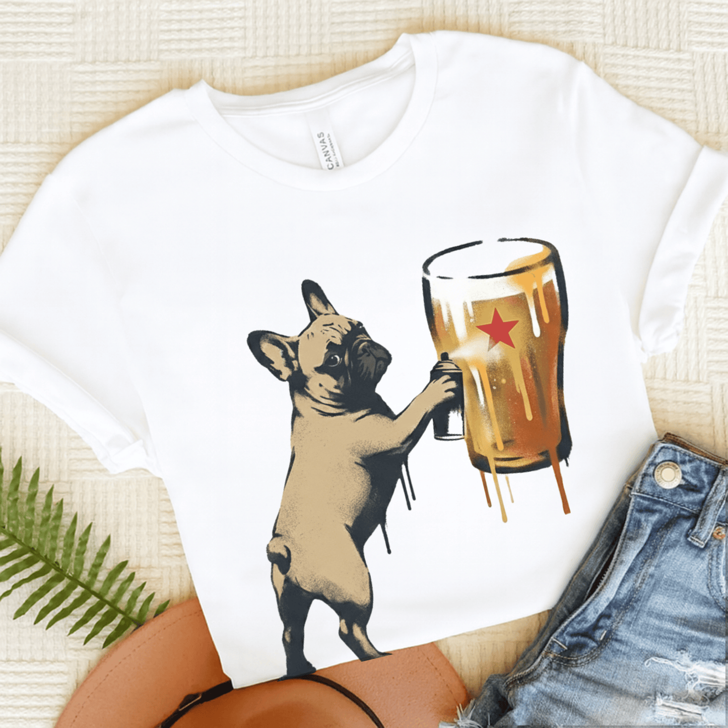 Fawn Frenchie Graffiti Beer Unisex TShirt White