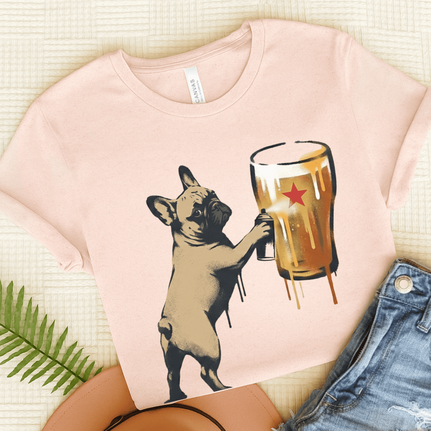 Fawn Frenchie Graffiti Beer Unisex TShirt Soft Pink