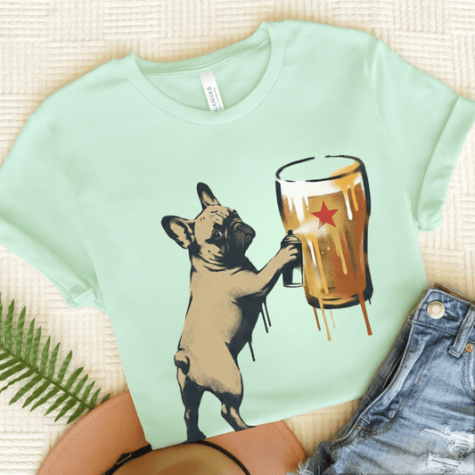 Fawn Frenchie Graffiti Beer Unisex TShirt Heather Mint