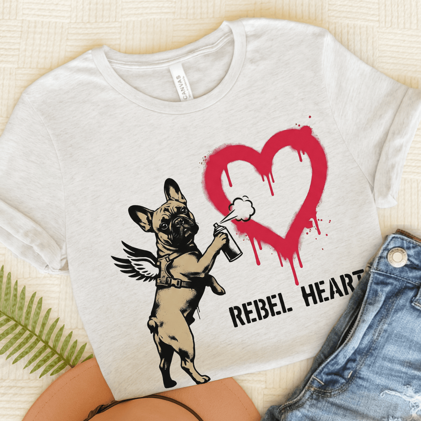Fawn Frenchie Graffiti Cupid Unisex TShirt Ash