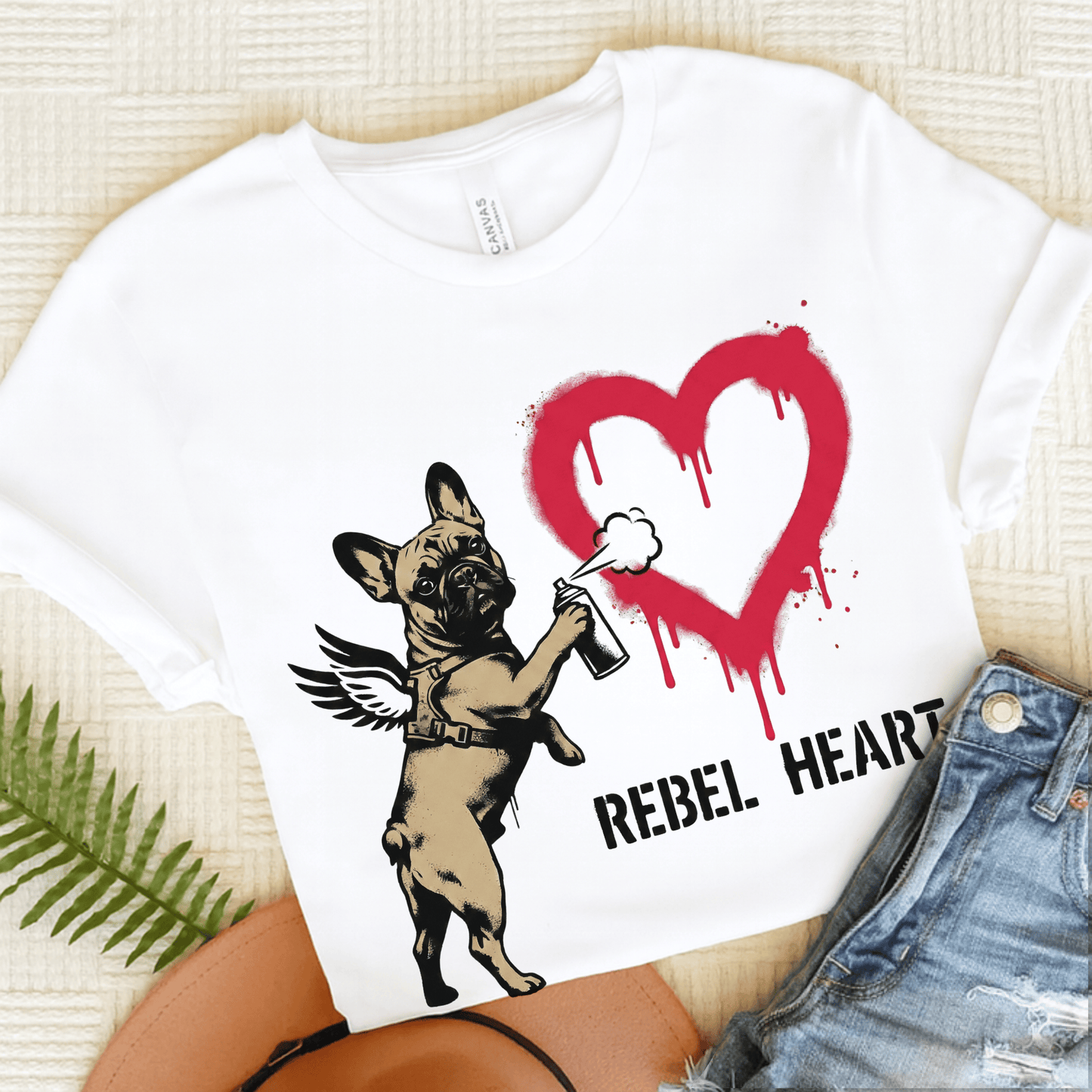 Fawn Frenchie Graffiti Cupid Unisex TShirt White