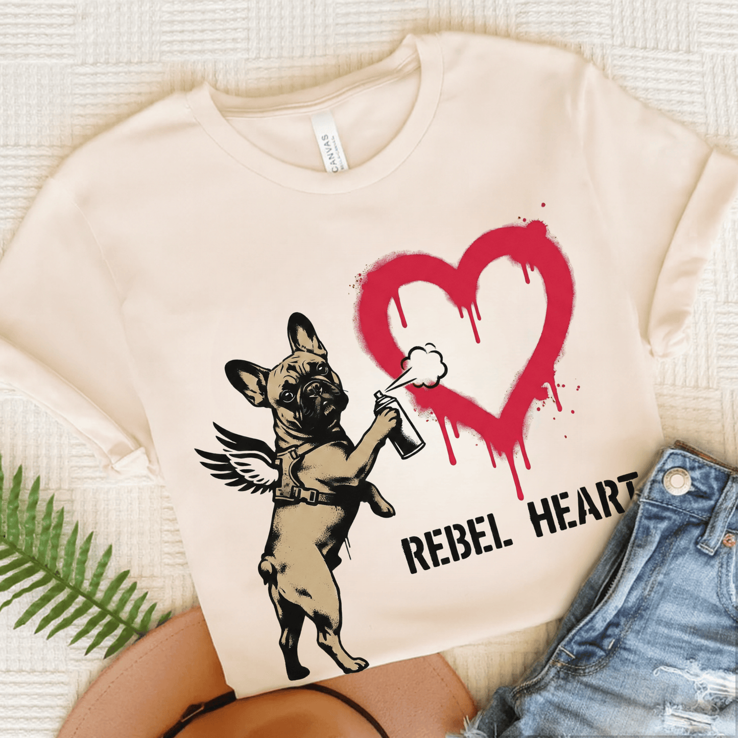 Fawn Frenchie Graffiti Cupid Unisex TShirt Natural