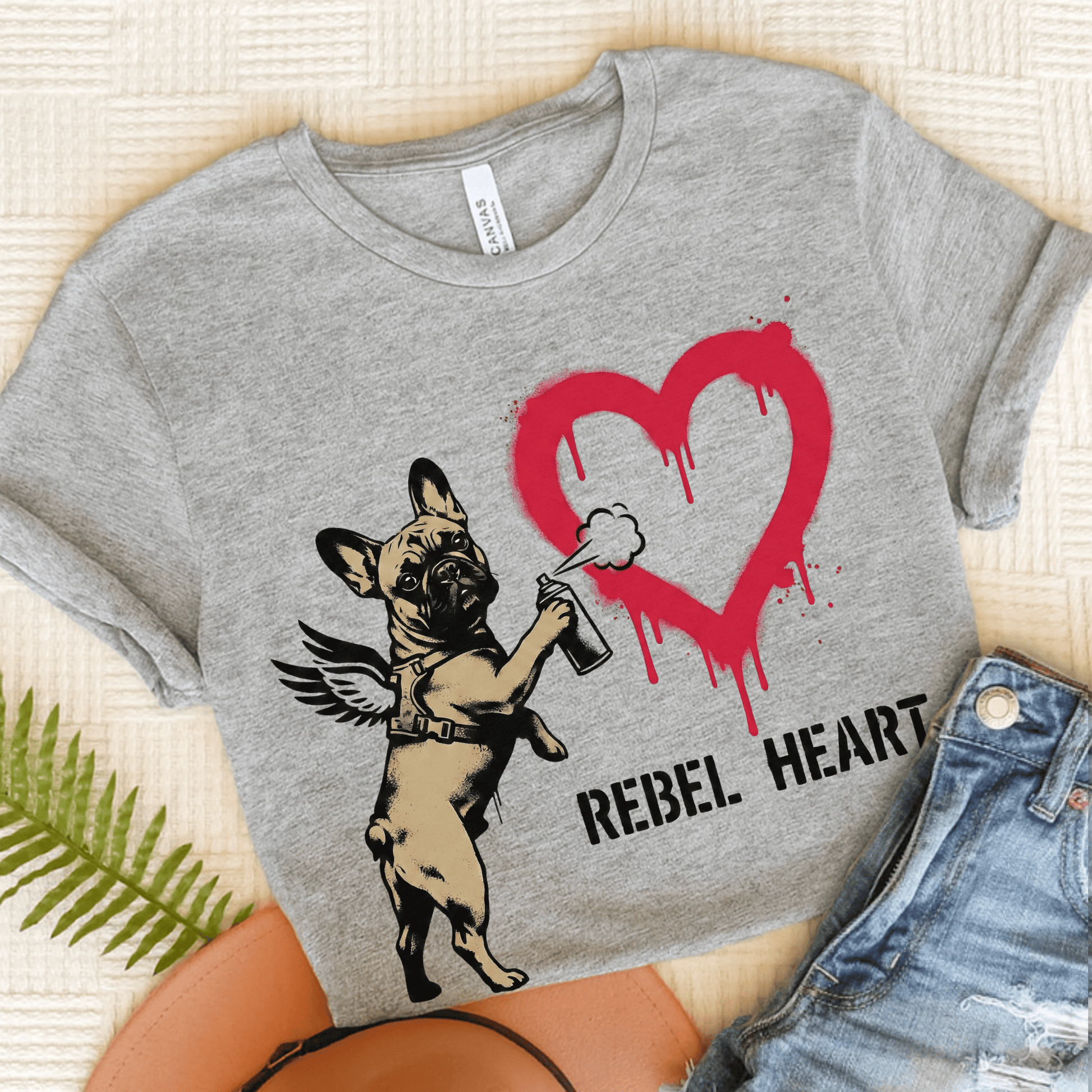Fawn Frenchie Graffiti Cupid Unisex TShirt Athletic Heather