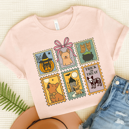 Fawn Frenchie Halloween Stamps TShirt Soft Pink
