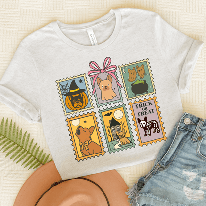 Fawn Frenchie Halloween Stamps TShirt Ash