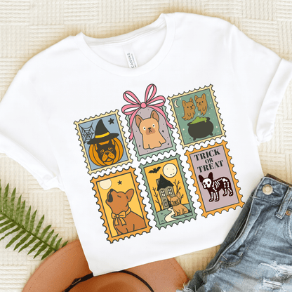 Fawn Frenchie Halloween Stamps TShirt White