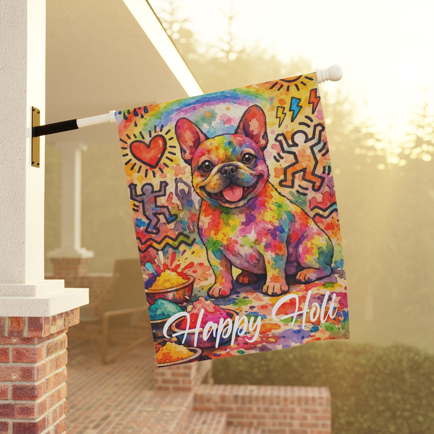 Fawn Frenchie Happy Holi Yard Flag