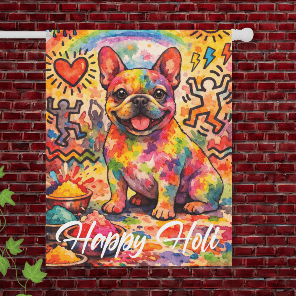 Fawn Frenchie Happy Holi Yard Flag 24.5'' × 32''