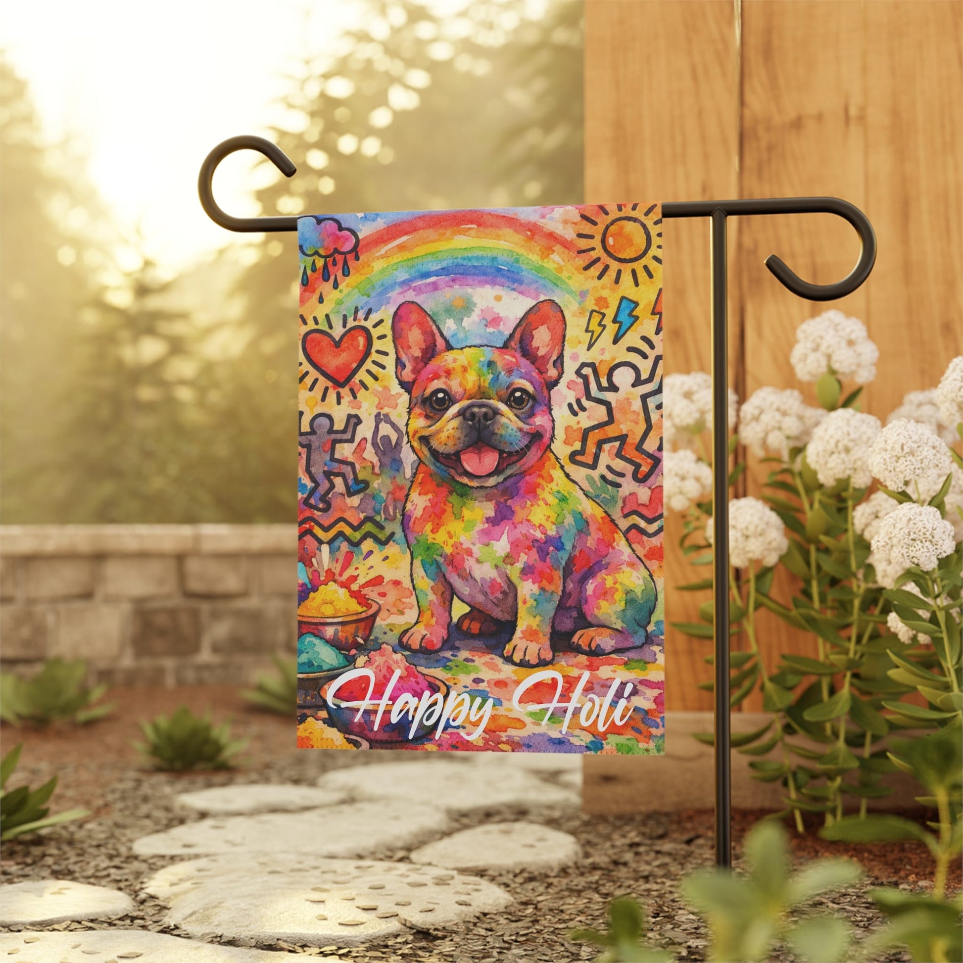 Fawn Frenchie Happy Holi Yard Flag