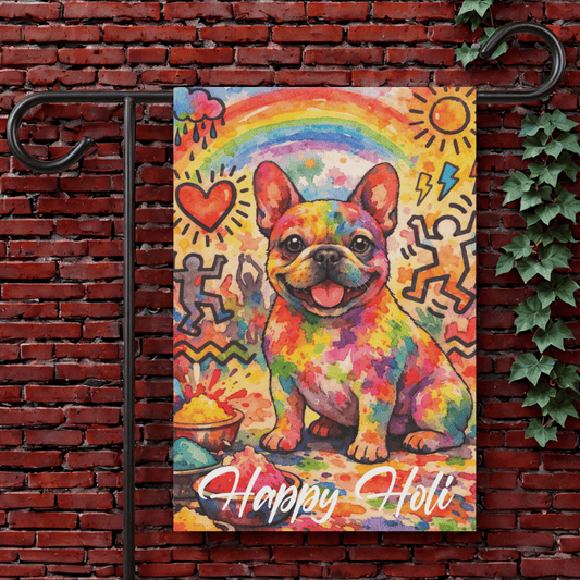 Fawn Frenchie Happy Holi Yard Flag 12'' × 18''