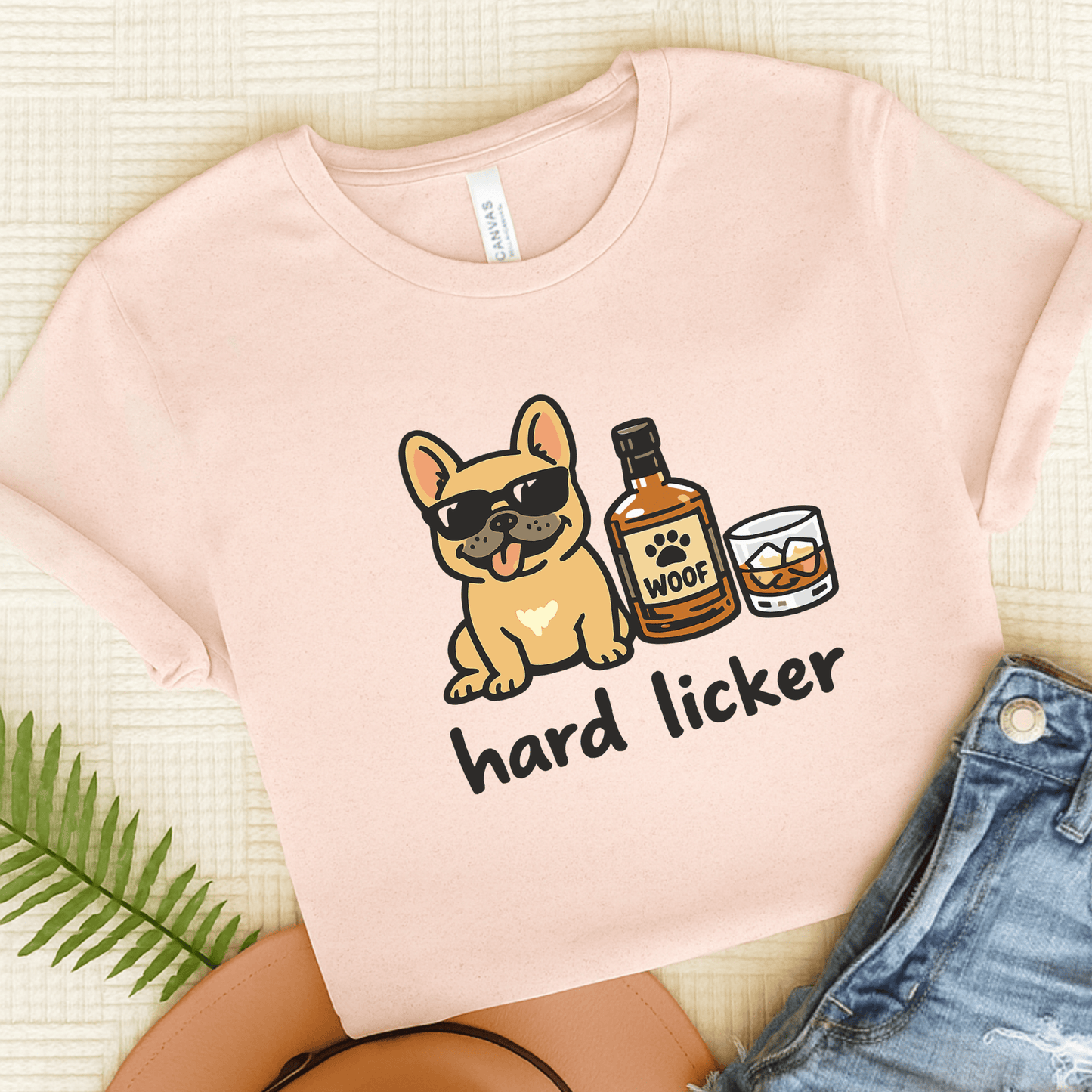 Fawn Frenchie Hard Licker Drinking Unisex TShirt Soft Pink