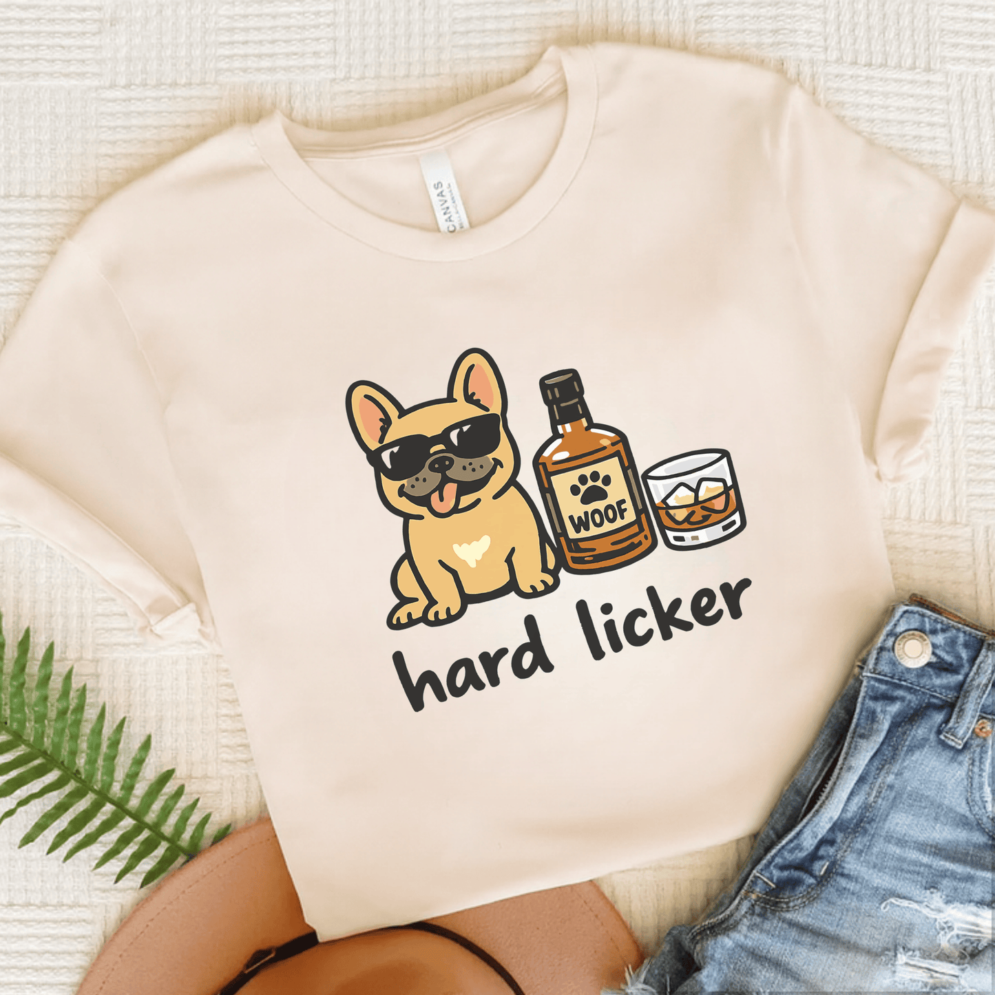 Fawn Frenchie Hard Licker Drinking Unisex TShirt Natural
