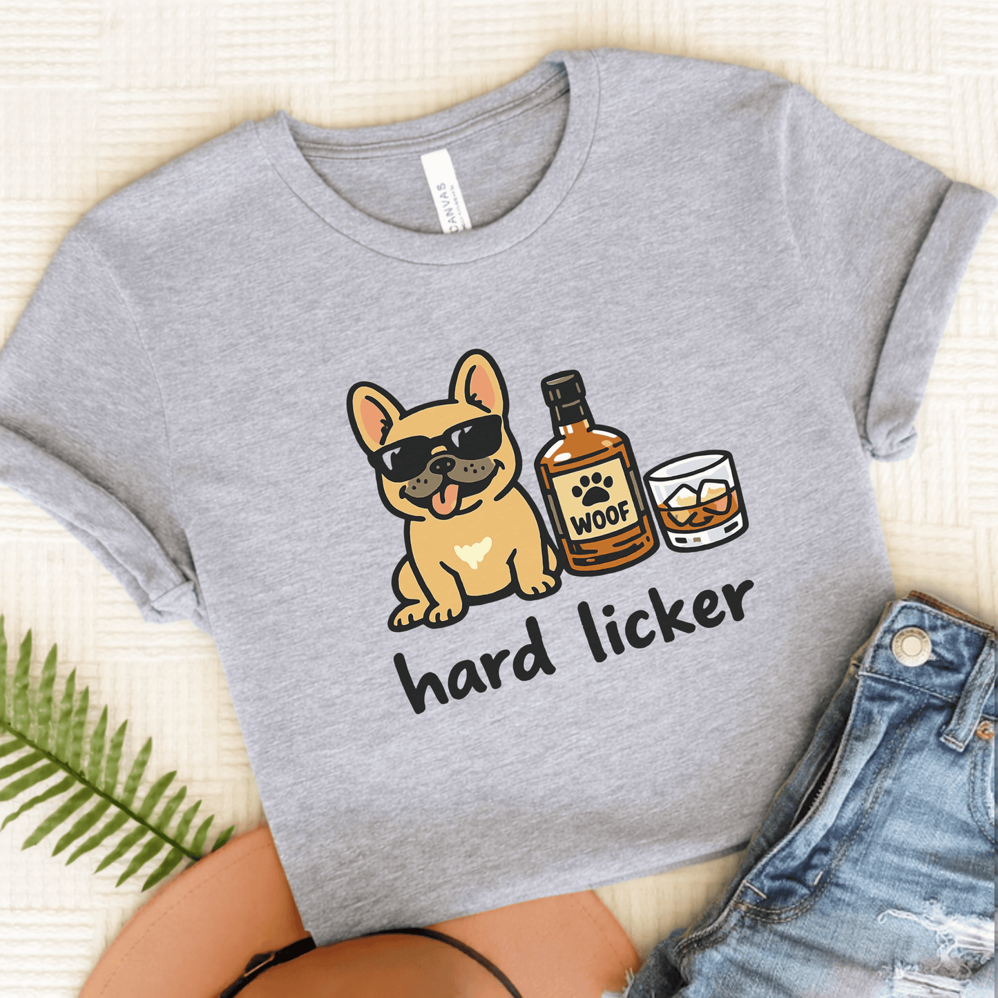 Fawn Frenchie Hard Licker Drinking Unisex TShirt Athletic Heather