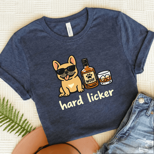 Fawn Frenchie Hard Licker Drinking Unisex TShirt Heather Navy