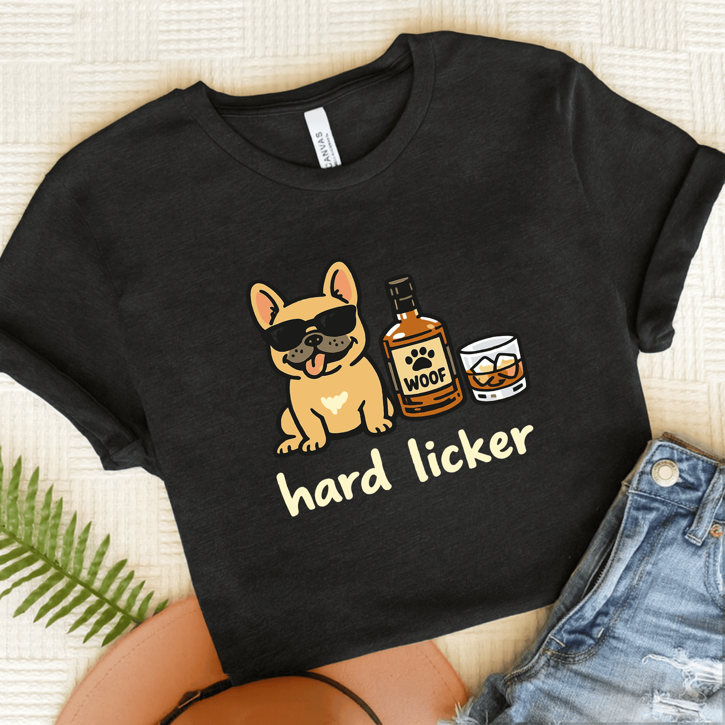Fawn Frenchie Hard Licker Drinking Unisex TShirt Dark Grey Heather