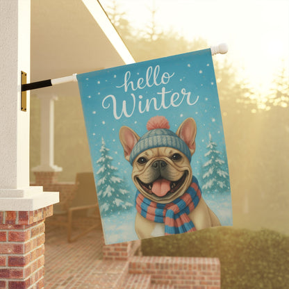 Fawn Frenchie Hello Winter Garden Flag