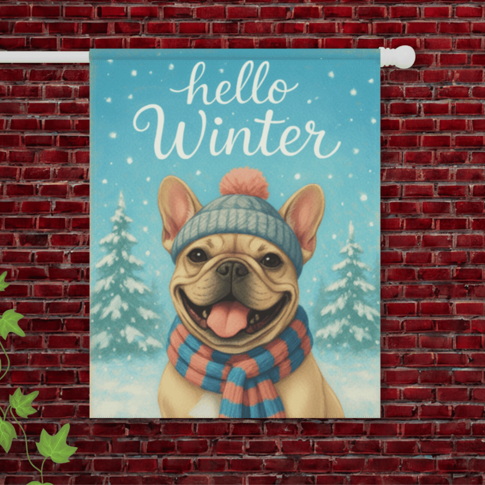 Fawn Frenchie Hello Winter Garden Flag 24.5'' × 32''