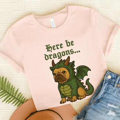 Fawn Frenchie Here Be Dragons TShirt Soft Pink