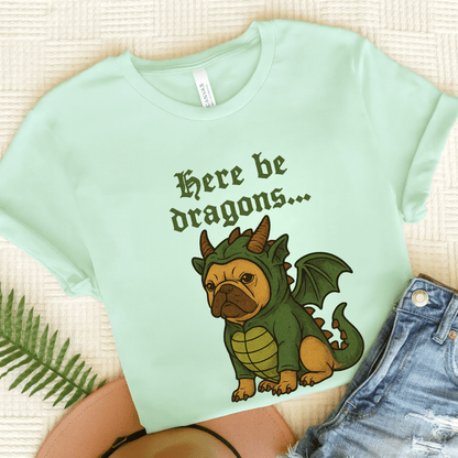 Fawn Frenchie Here Be Dragons TShirt Heather Mint