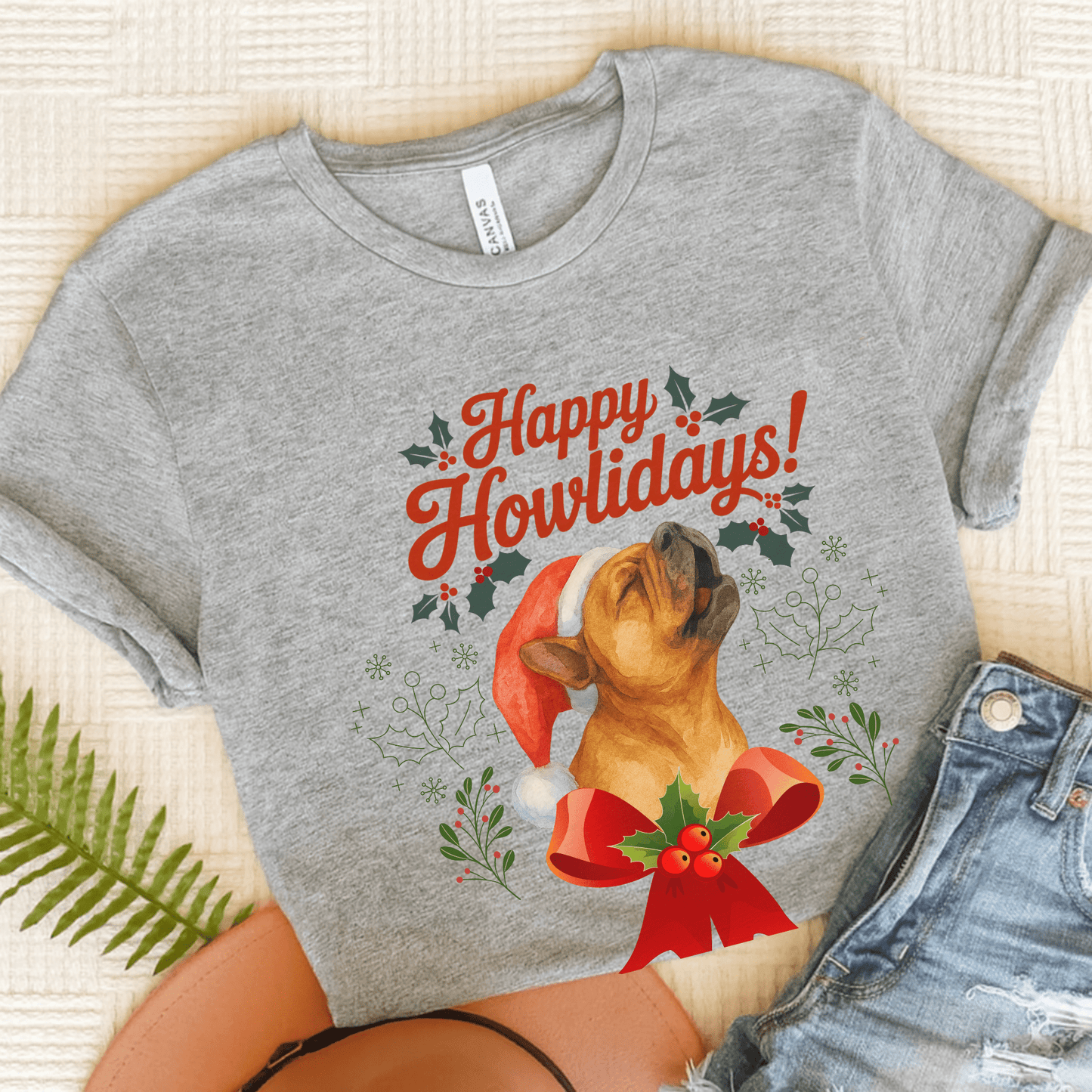 Fawn Frenchie Howlidays TShirt Athletic Heather