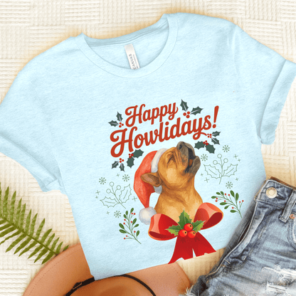 Fawn Frenchie Howlidays TShirt Heather Ice Blue
